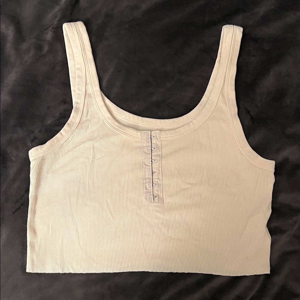 Aerie Cream Ribbed Cropped Top